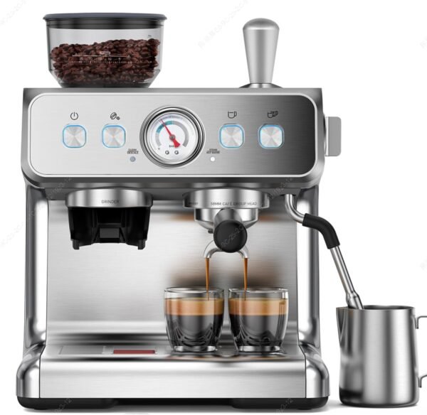 (2025 Upgrade)20 Bar Espresso Machine with Built-in Anti-Clog Coffee Grinder, Expresso Coffee Machines with Milk Steam Wand/Frother/Tamping Tools,Espresso Maker with Grinder for Lattes-Charcoal