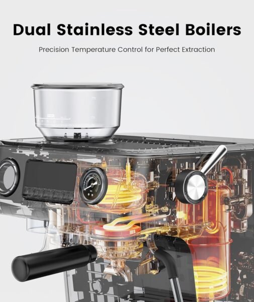 COWSAR Dual Boiler Espresso Machine with Grinder, 20 Bar Espresso Machines with Milk Frother, Espresso Maker with Removable Water Tank, Commercial Expresso Coffee Machines, Brushed Stainless Steel