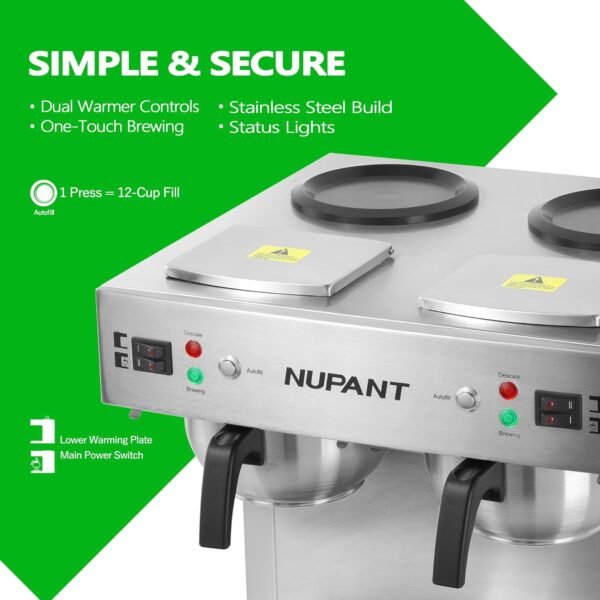 Dual Drip Commercial Coffee Maker with Water Line 200 Cup/H 7.2L Auto-Filling Drip Coffee Maker Machine with 4 Carafes  4 Warmers Stainless Steel Pour over Double Coffee Brewer for Restaurant