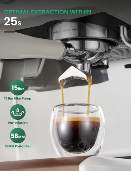 Espresso Machine, 58MM Professional Espresso Machine with Grinder Powerful Milk Frother Steam Wand 15 Bar Espresso Coffee Machine For Home Cappuccino  Latte Machine Stainless Steel